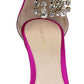 Elegant Fuchsia Silk Satin Crystal-Buckle Sandals