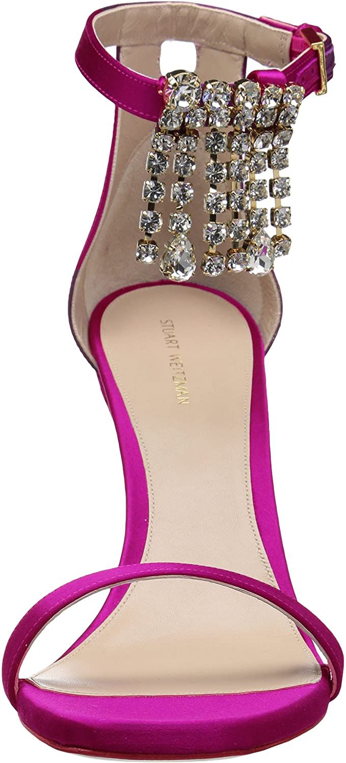 Elegant Fuchsia Silk Satin Crystal-Buckle Sandals