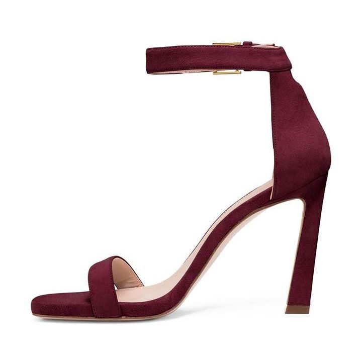 Elegant Red Suede Ankle Buckle Sandals