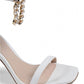 Crystal Buckle Fringe Nudist Sandals in White