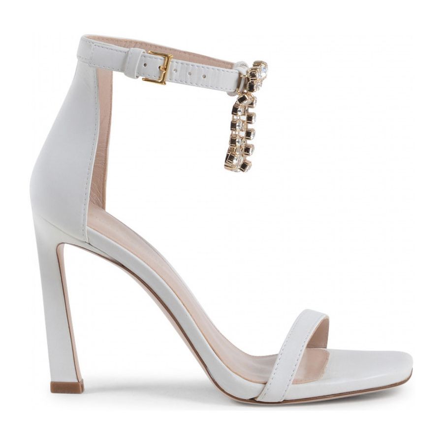 Crystal Buckle Fringe Nudist Sandals in White