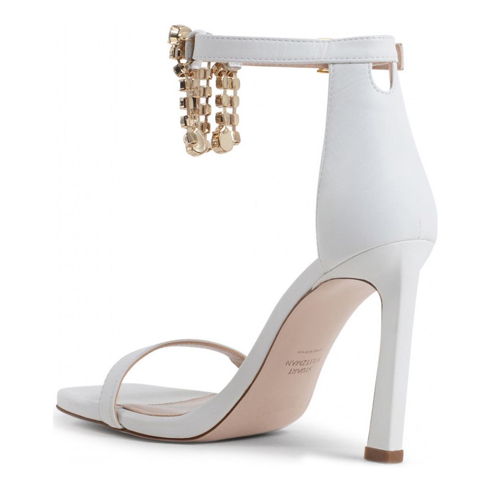 Crystal Buckle Fringe Nudist Sandals in White