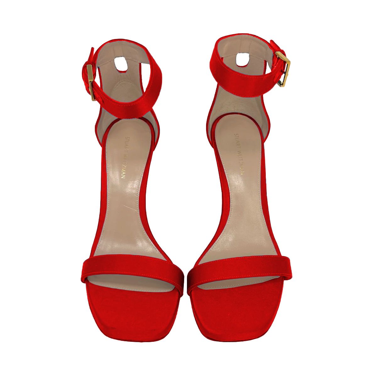 Chic Red Square Nudist Satin Sandals