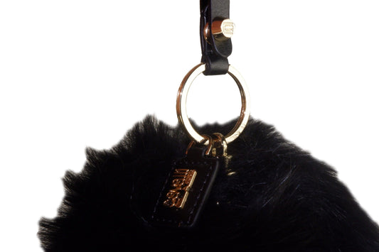 Elegant Fox Fur and Leather Keyholder in Black