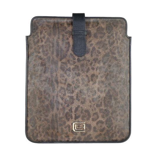 Chic Calfskin Tablet Case with Leopard Accent