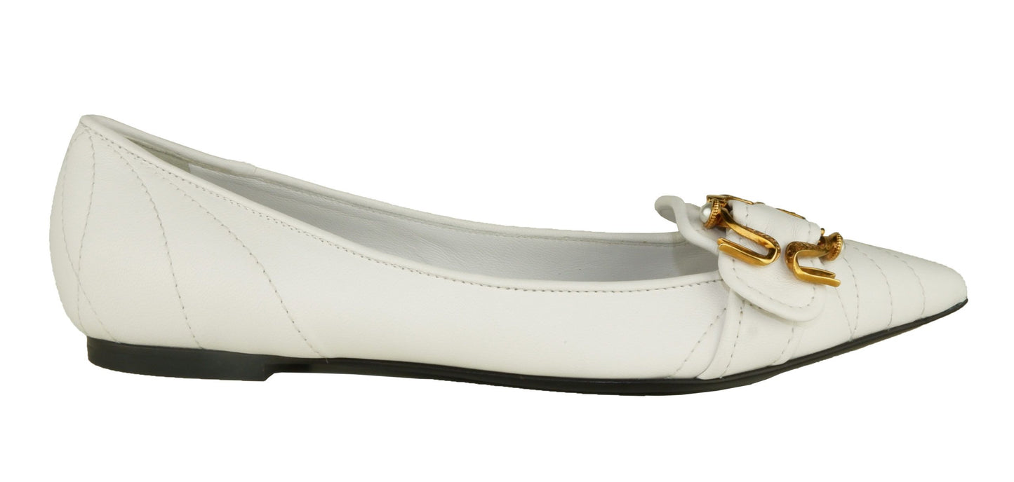 Elegant White Leather Ballerina Flats