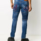 Chic Blue Denim Jeans with Leather Patch