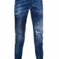 Chic Blue Denim Jeans with Leather Patch