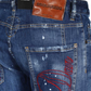 Chic Blue Denim Jeans with Leather Patch