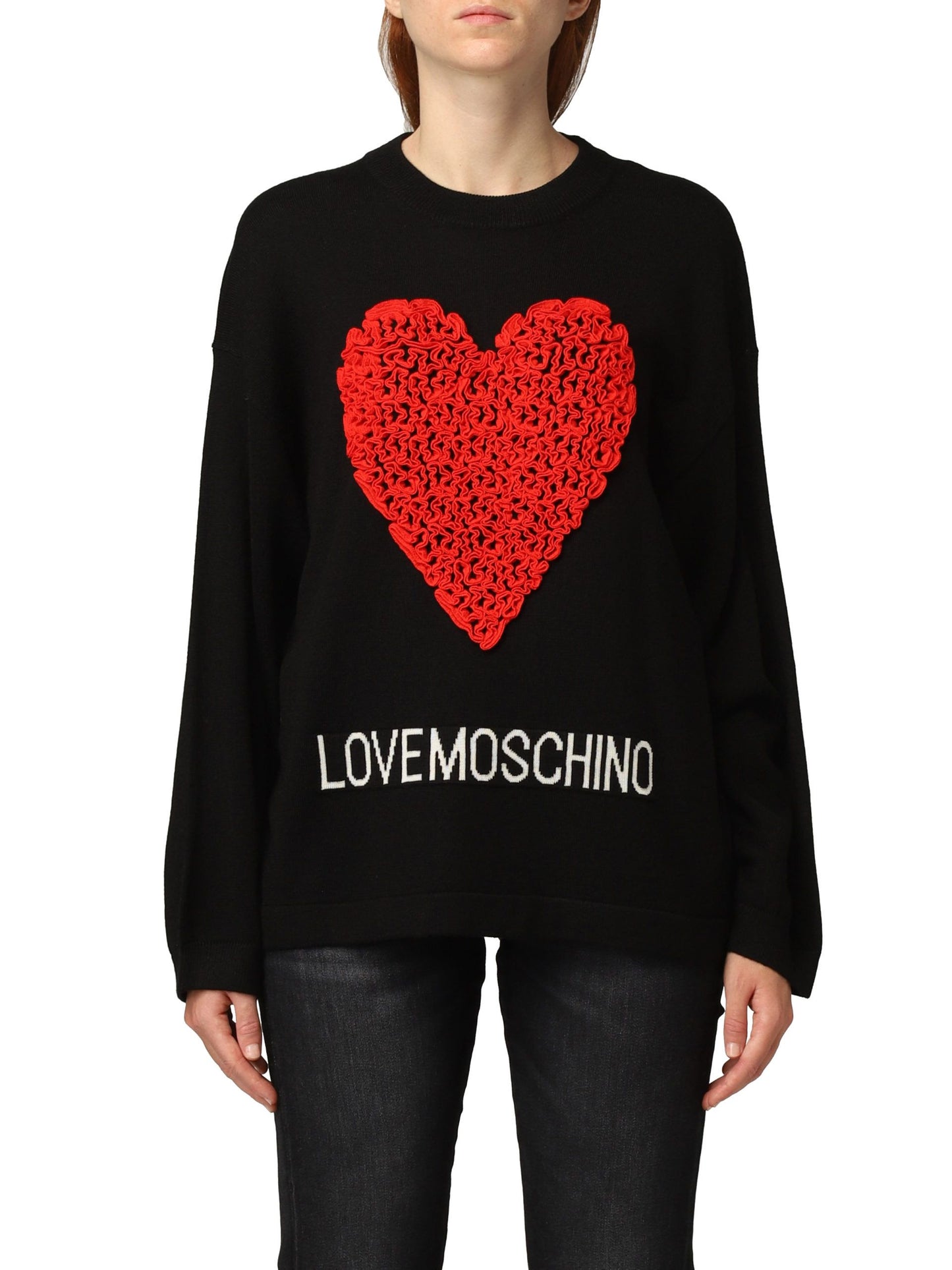 Embossed Heart Ruffle Wool Blend Sweater