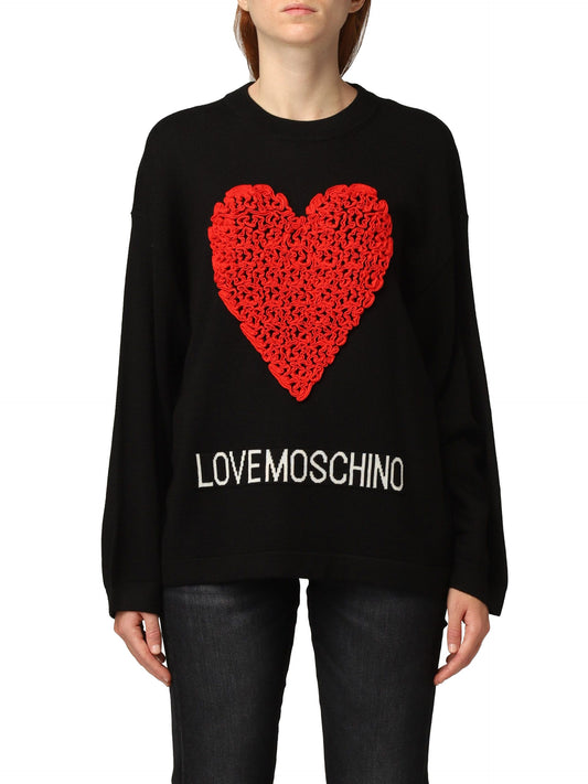 Embossed Heart Ruffle Wool Blend Sweater