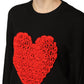 Embossed Heart Ruffle Wool Blend Sweater