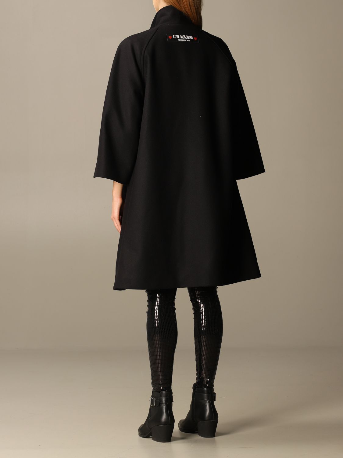 Elegant Black Wool Blend Coat with Logo Detail