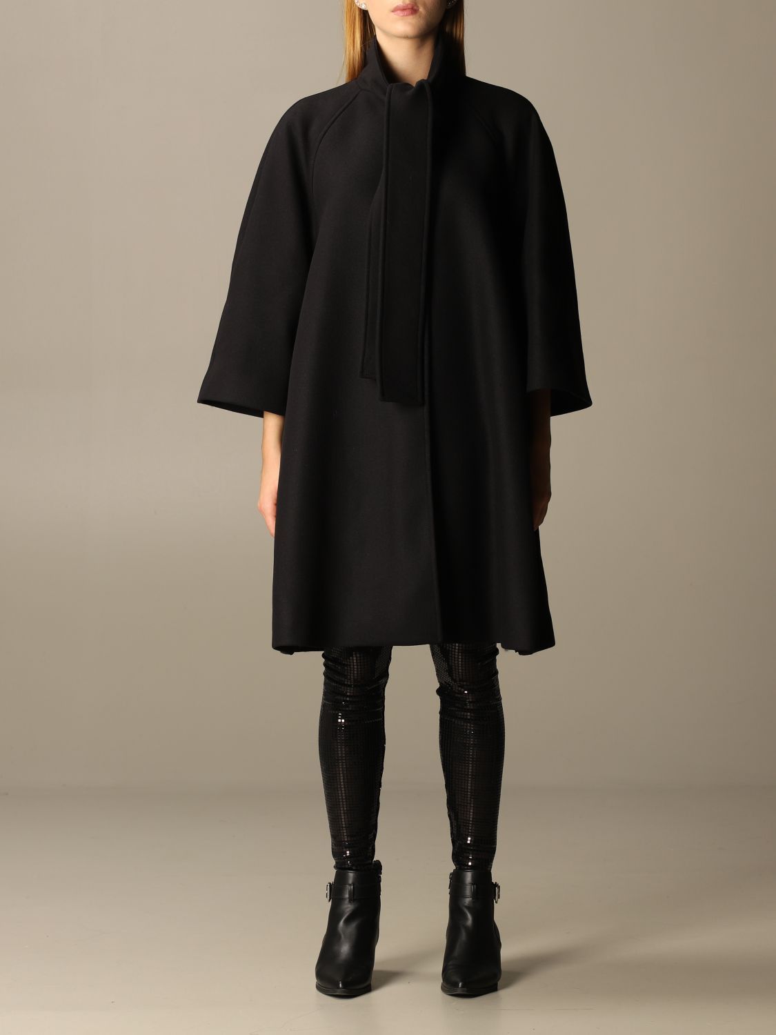 Elegant Black Wool Blend Coat with Logo Detail