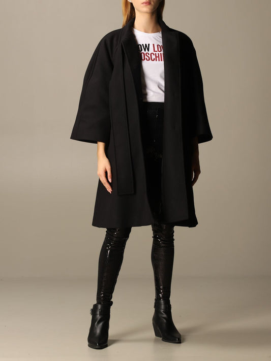 Elegant Black Wool Blend Coat with Logo Detail