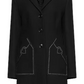 Chic Wool Blend Black Coat with Heart Detail
