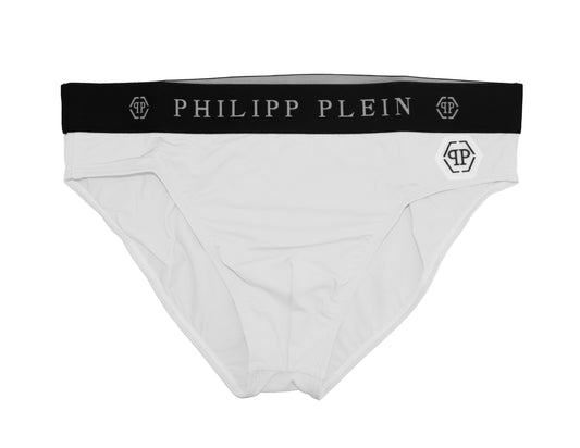 Elegant White Swim Boxer with Bold Logo Detail