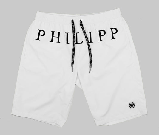 Elegant White Swim Shorts with Iconic Logo Detail