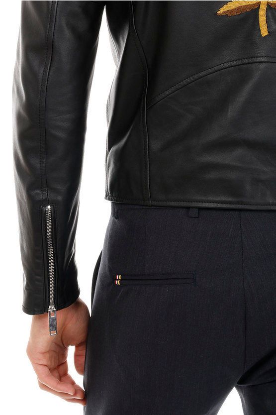 Elegant Black Lamb Leather Jacket with Handmade Detail