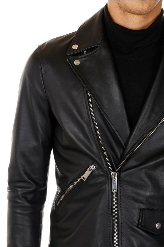 Elegant Black Lamb Leather Jacket with Handmade Detail