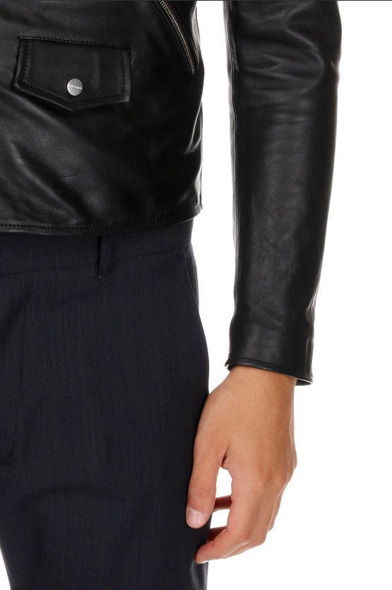 Elegant Black Lamb Leather Jacket with Handmade Detail