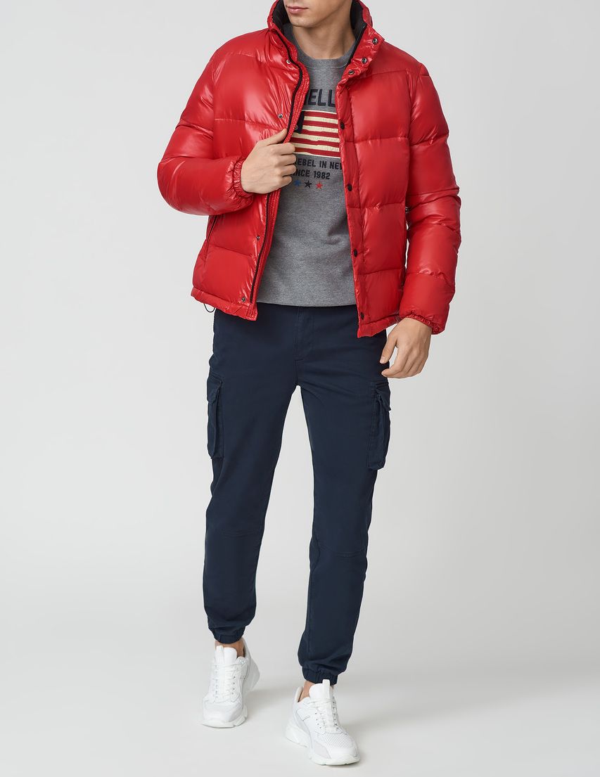 Mens Red Hooded Down Jacket