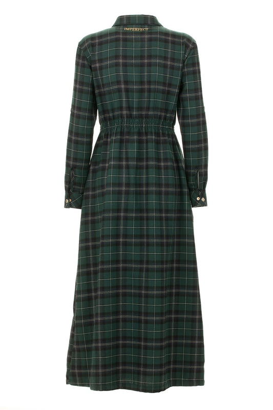 Chic Tartan Buttoned Dress - Trendy Green & Black