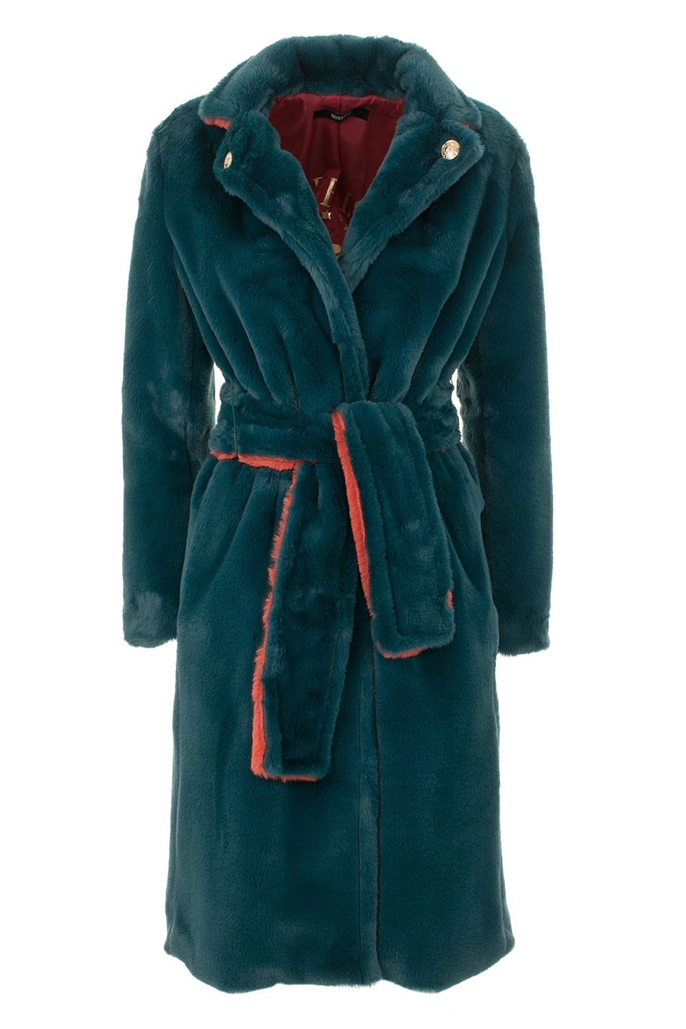 Elegant Faux Fur Coat in Petrol Blue