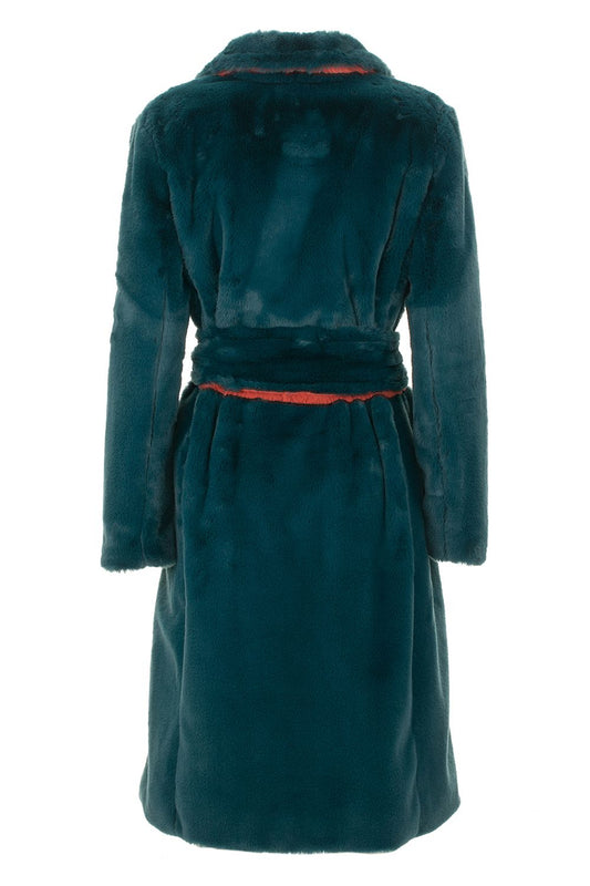 Elegant Faux Fur Coat in Petrol Blue