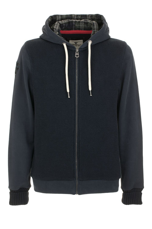 Classic Blue Cotton Hooded Sweatshirt with Zip