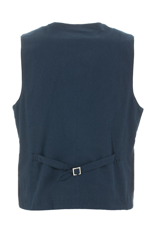 Chic Blue Buttoned Vest with Dual Pockets