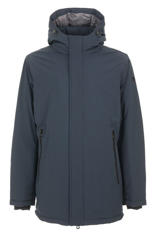 Sleek Blue Hooded Parka with Chic Design