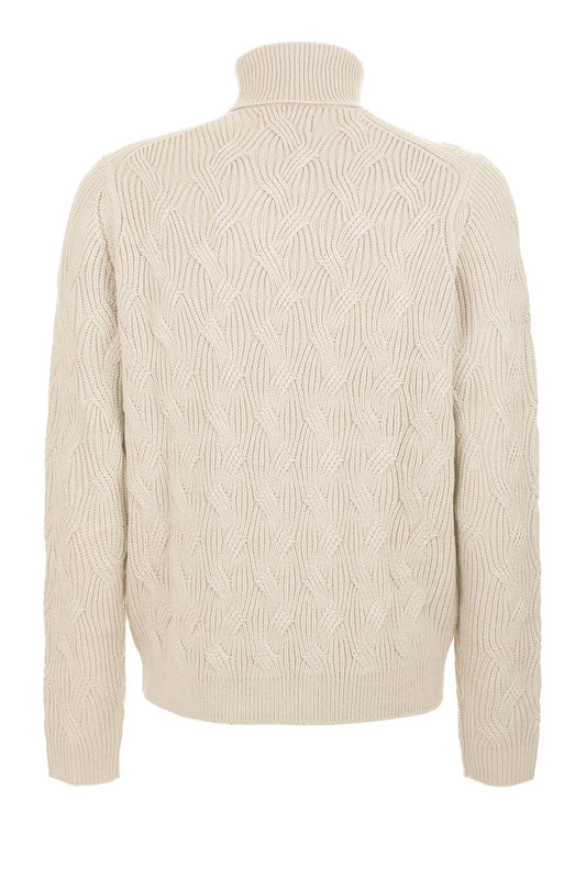 Beige Wool Blend Turtleneck Sweater