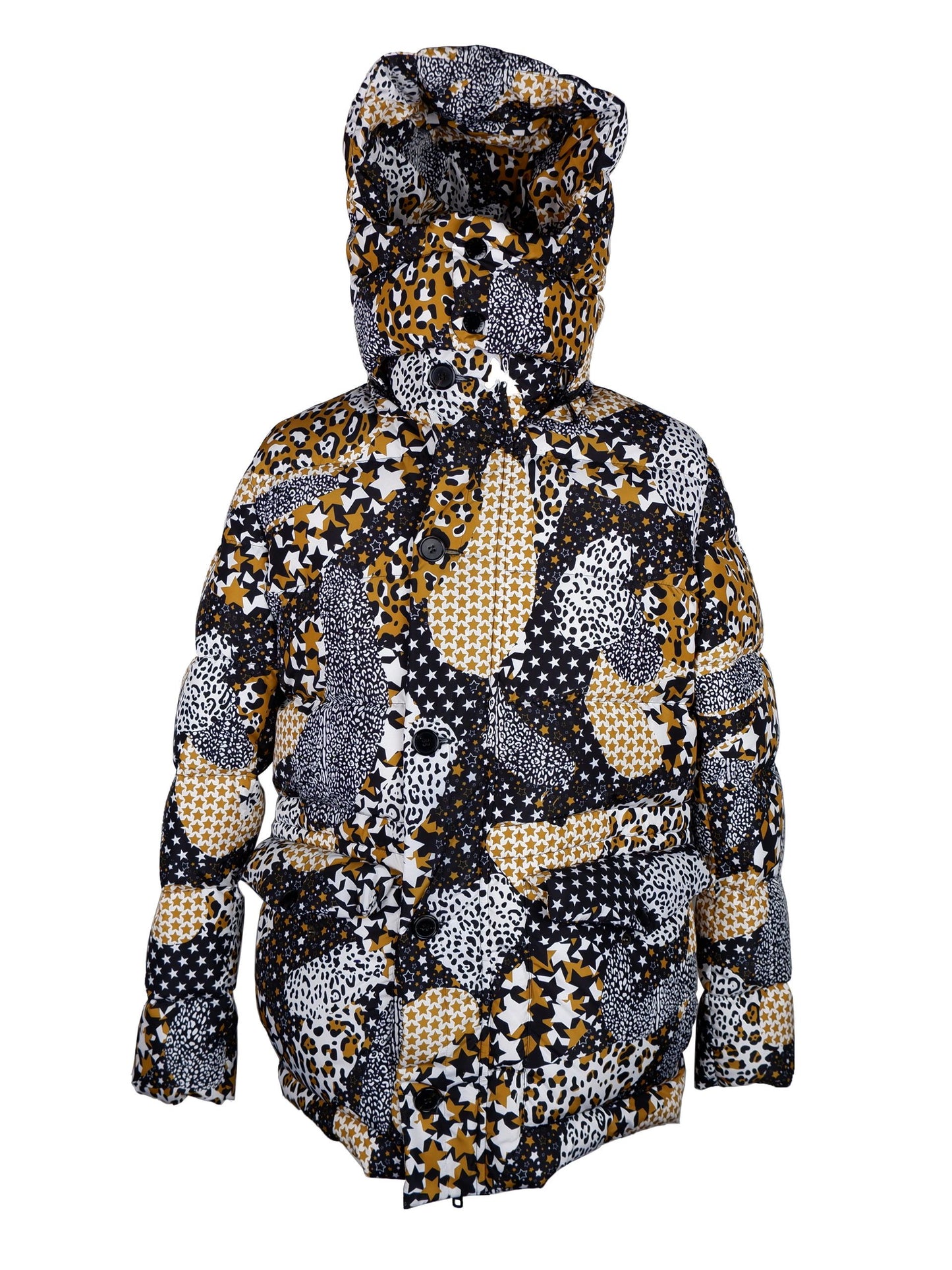 Elegant Hooded Jacket in Black, White & Gold