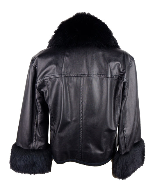 Elegant Lamb Leather Fur-Trim Jacket