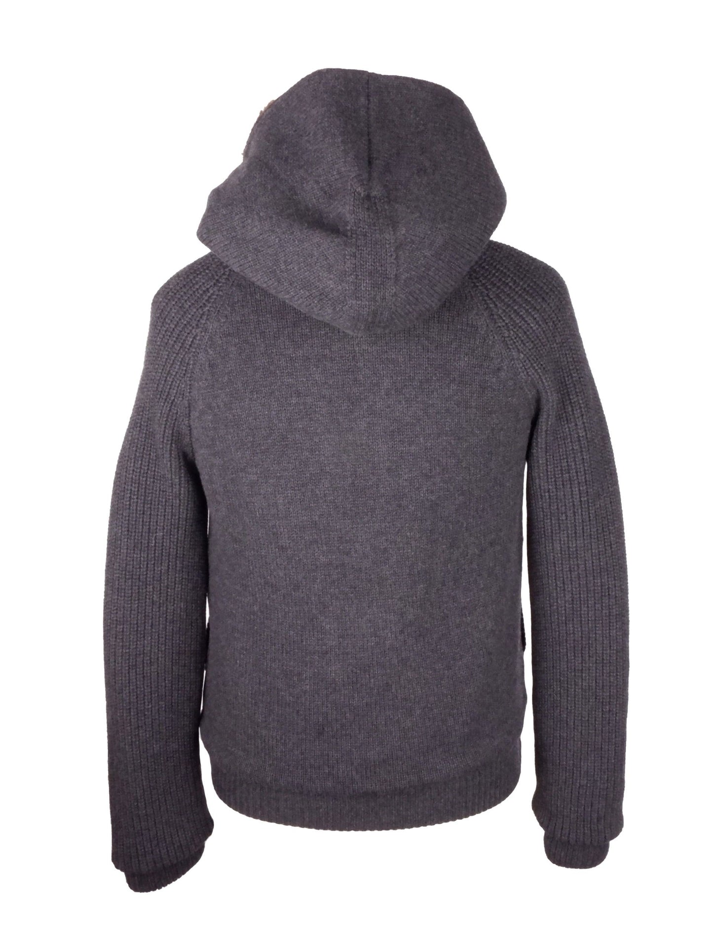 Elegant Grey Hooded Wool-Cashmere Jacket