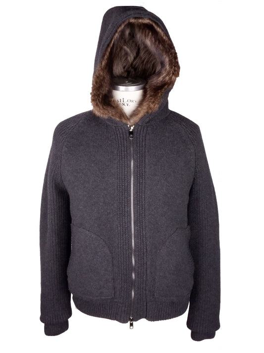 Elegant Grey Hooded Wool-Cashmere Jacket