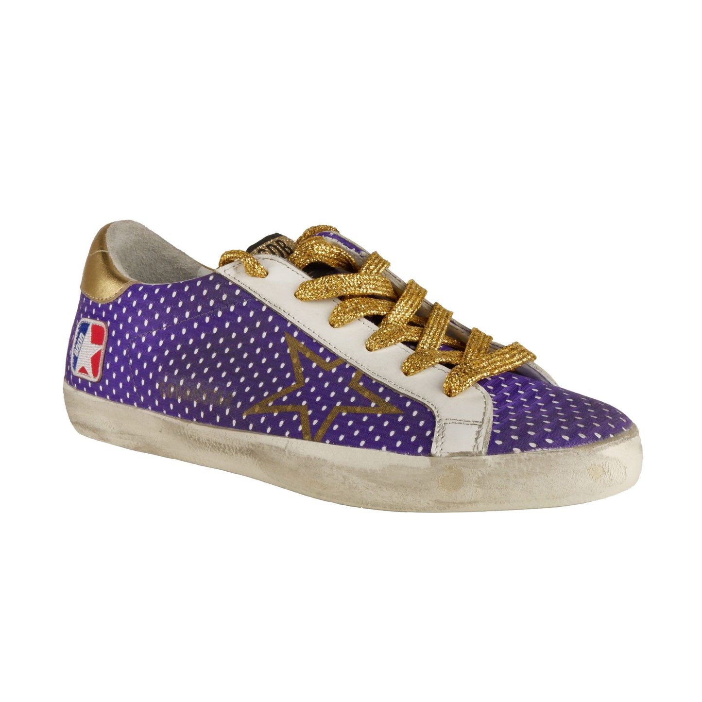 Purple Mesh Glitter Sneakers with Golden Accents