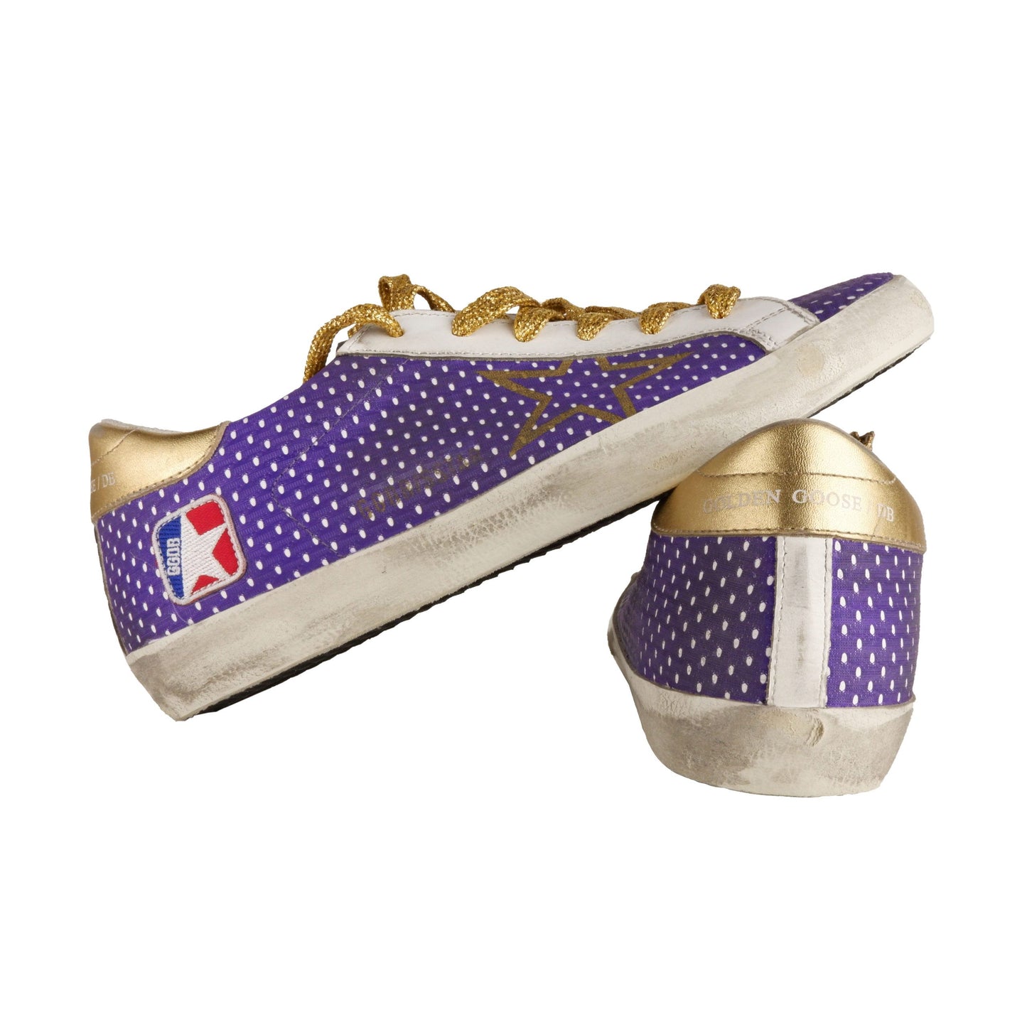 Purple Mesh Glitter Sneakers with Golden Accents