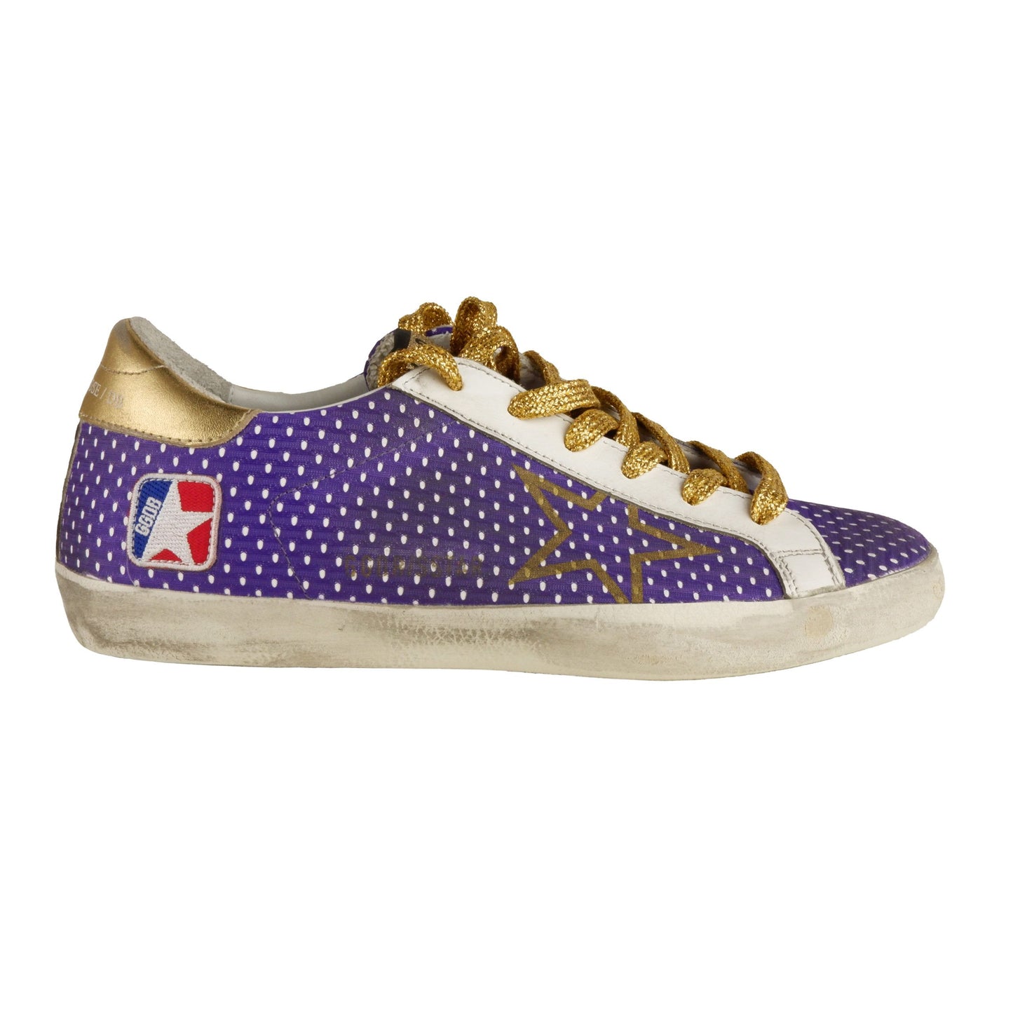 Purple Mesh Glitter Sneakers with Golden Accents