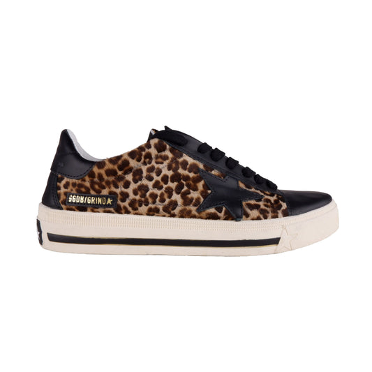 Exclusive Black Leather & Leopard Print Sneakers