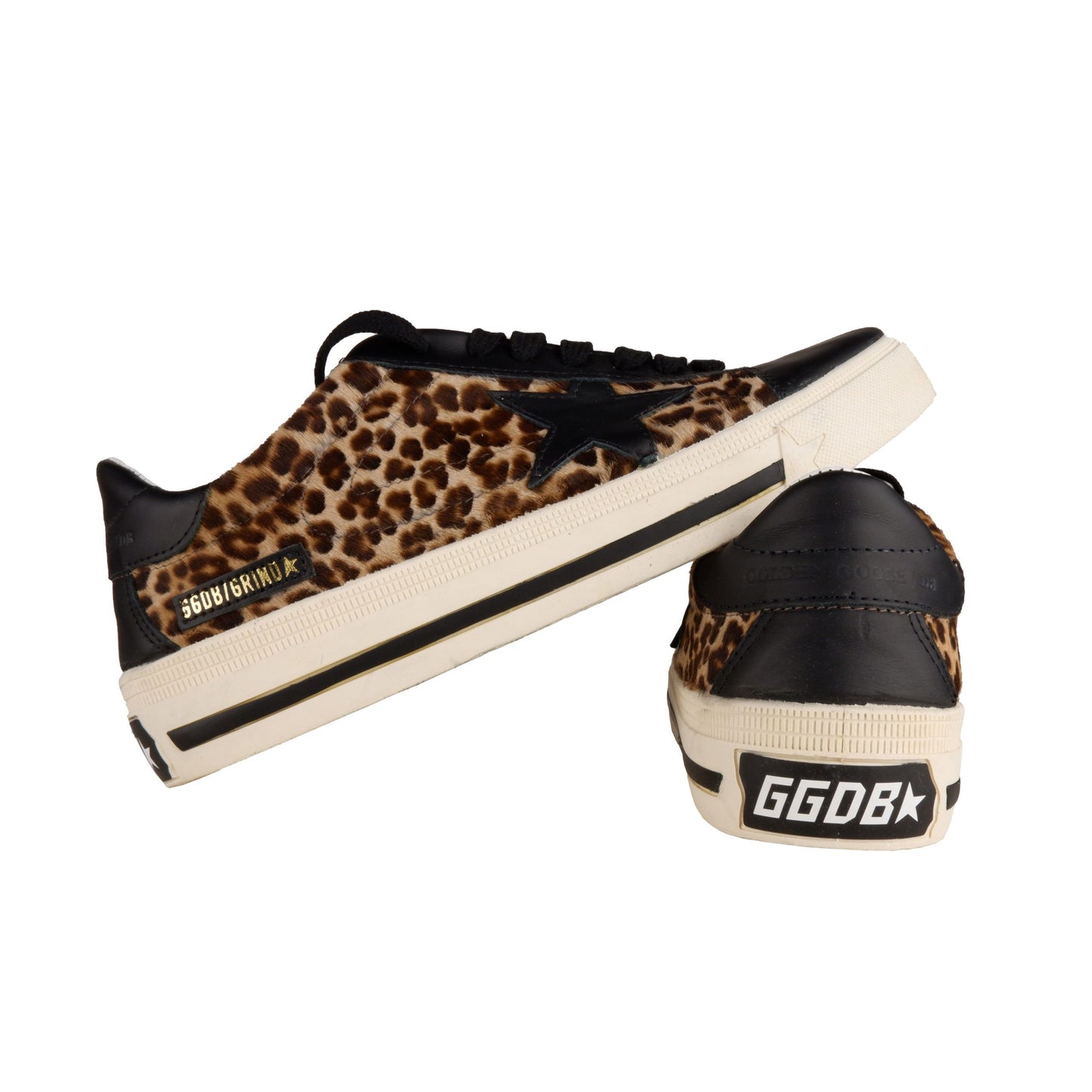 Exclusive Black Leather & Leopard Print Sneakers