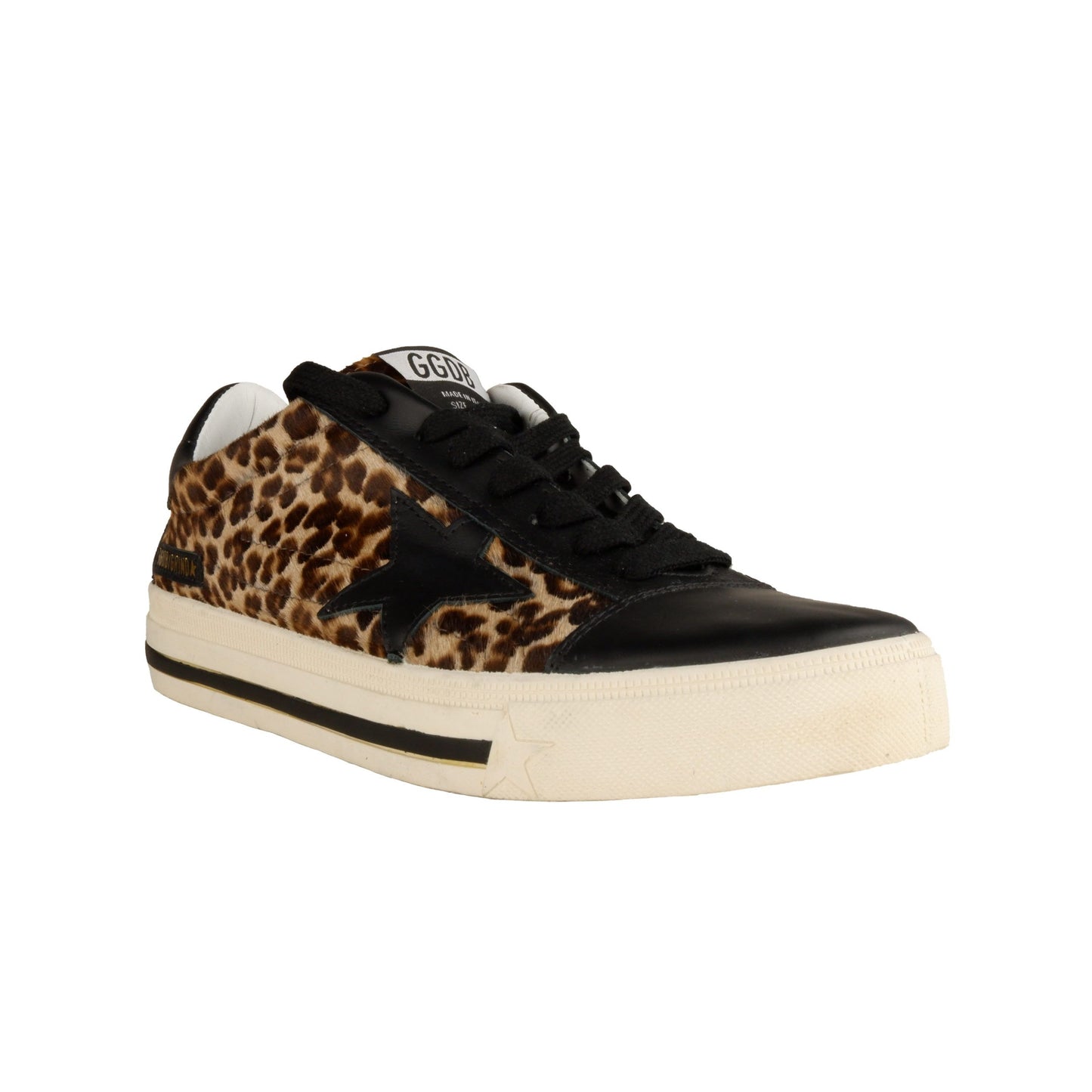 Exclusive Black Leather & Leopard Print Sneakers