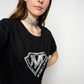 Chic Black Crewneck Tee with Rhinestone Details