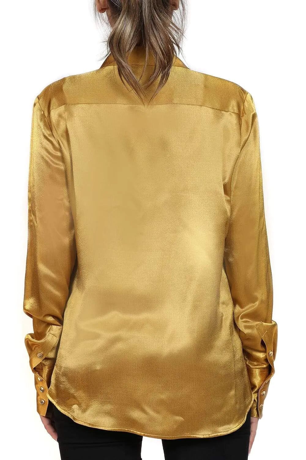 Chic Satin Creased Yellow Shirt