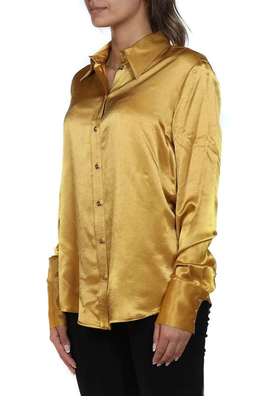 Chic Satin Creased Yellow Shirt