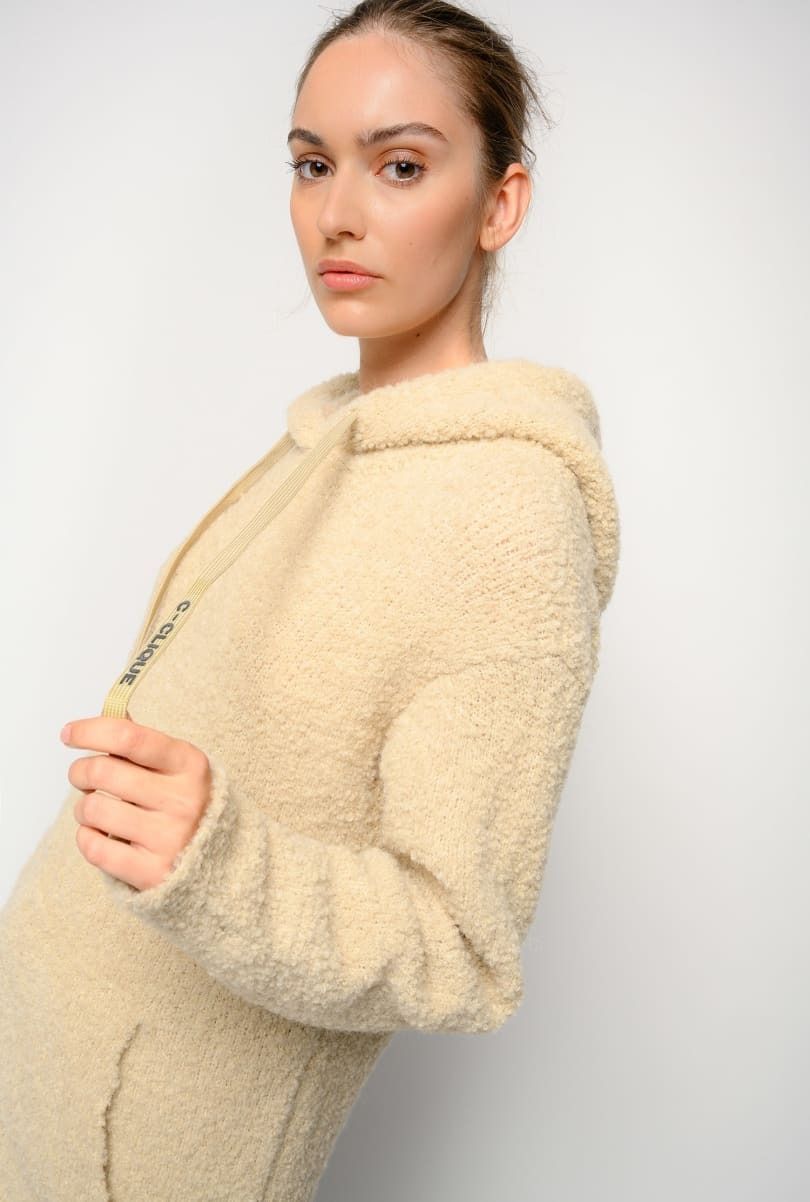 Beige Wool Blend Hooded Sweatshirt