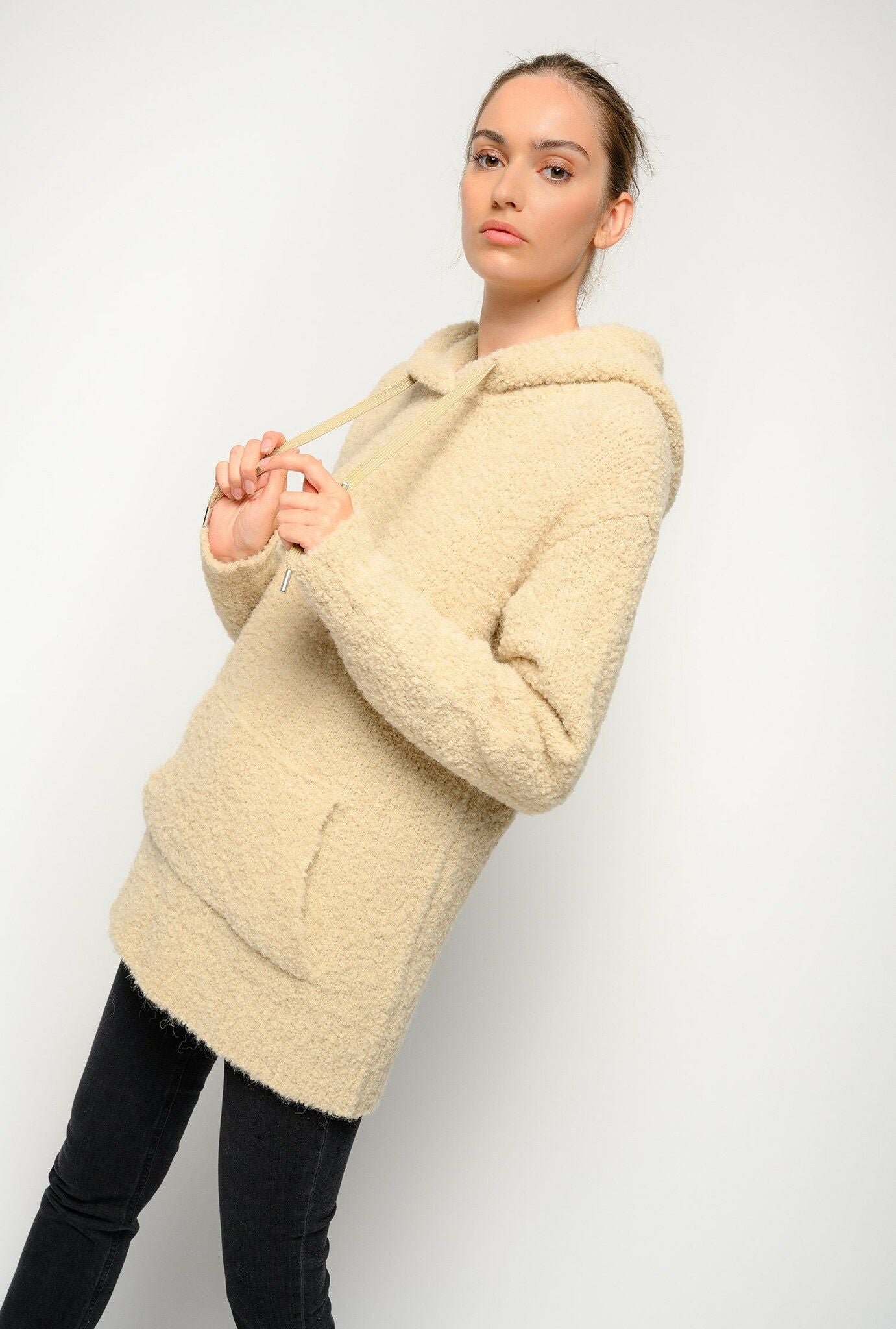 Beige Wool Blend Hooded Sweatshirt