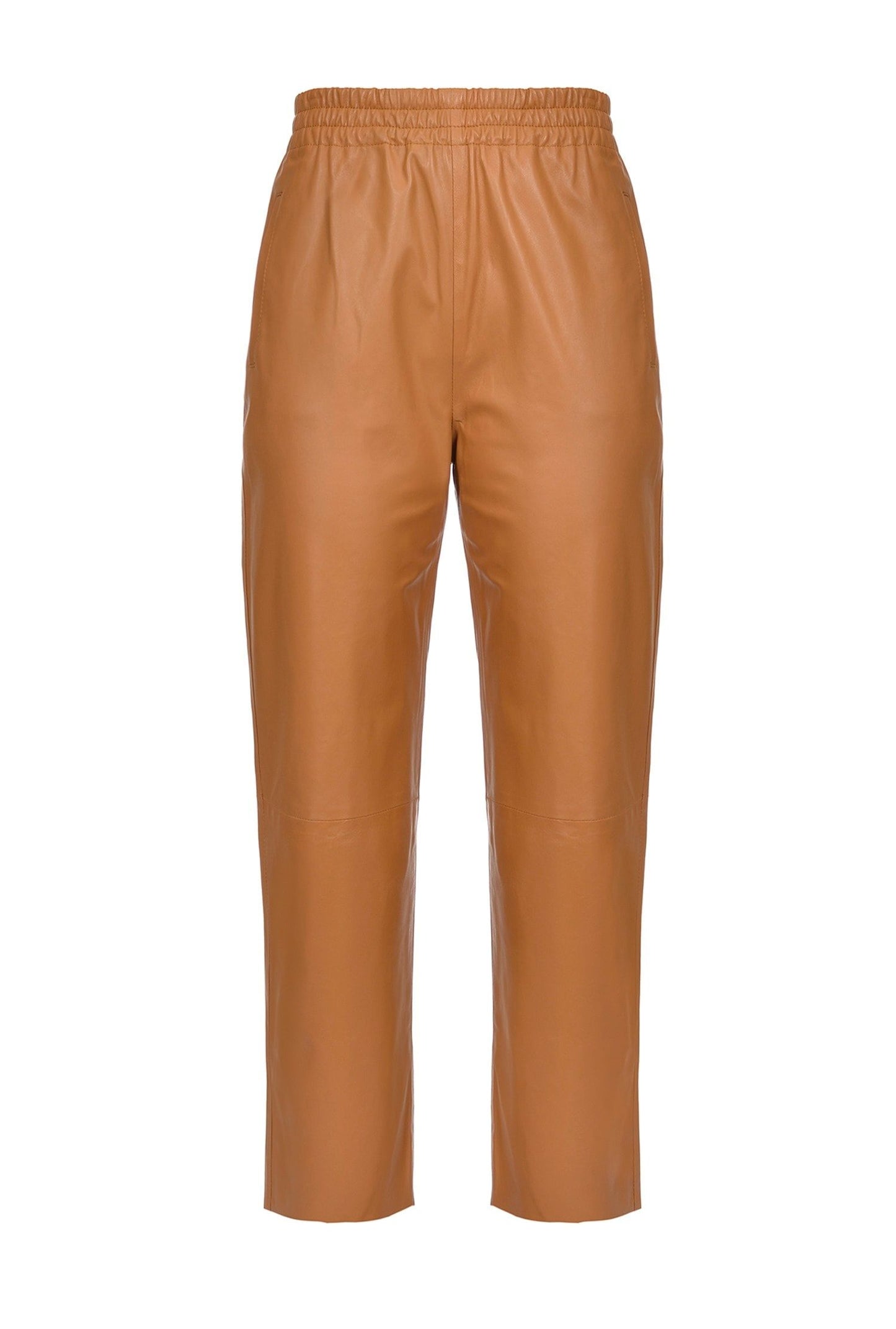 Chic High-Waisted Lambskin Trousers in Brown