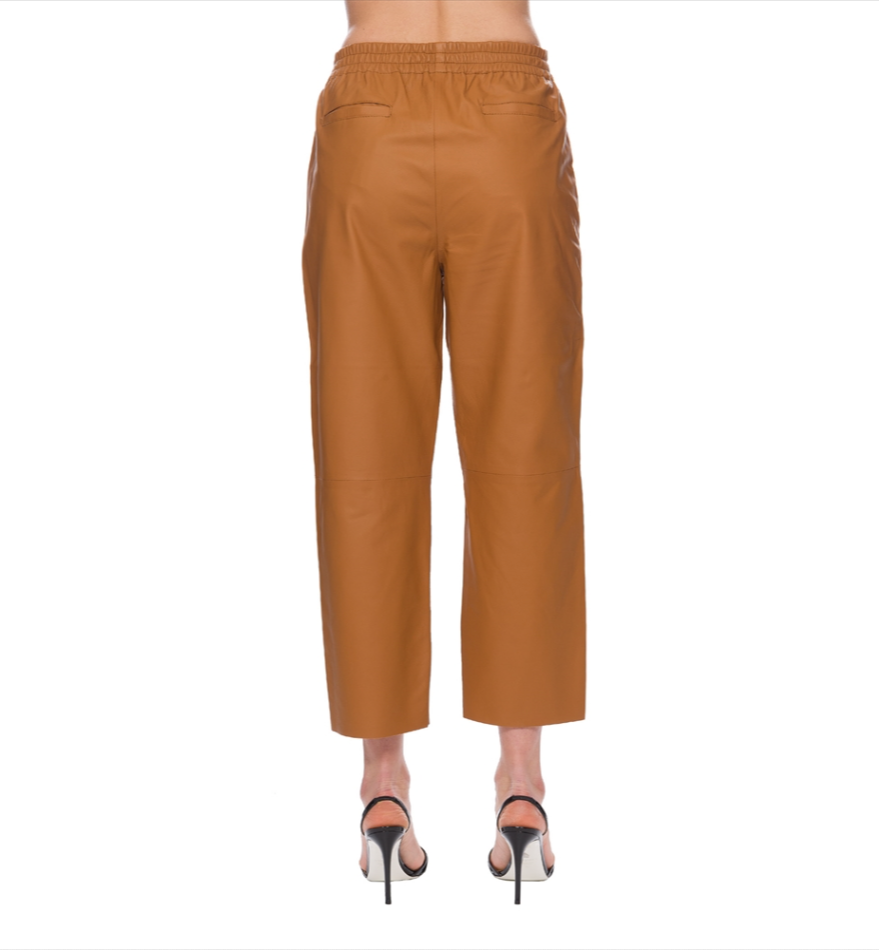 Chic High-Waisted Lambskin Trousers in Brown